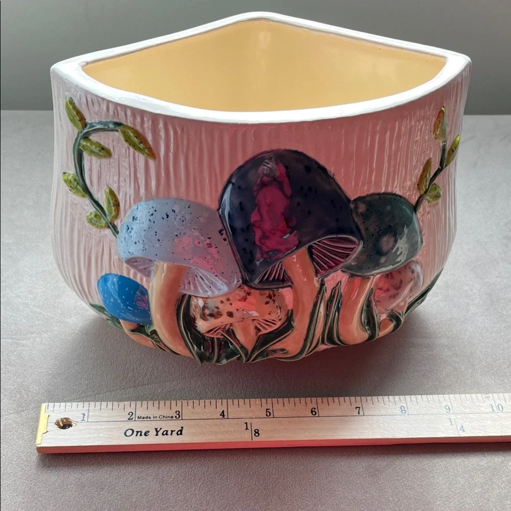 Ceramic Mushroom Planter with Blue/Green Accents - Picture 4 of 6